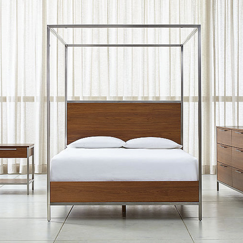 James Walnut with Stainless Steel Frame Queen Canopy Bed