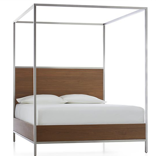 James Walnut with Stainless Steel Frame Queen Canopy Bed